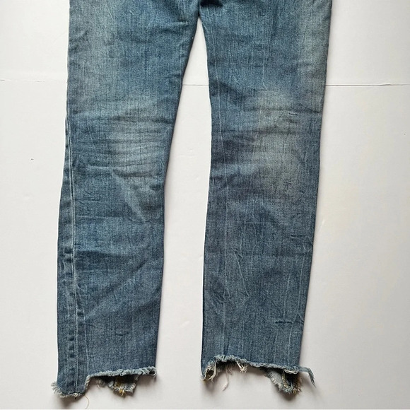Zara Woman Distressed Jeans Denim Raw Hem High Waisted Skinny Stretch Blue Sz 8 - Picture 15 of 15